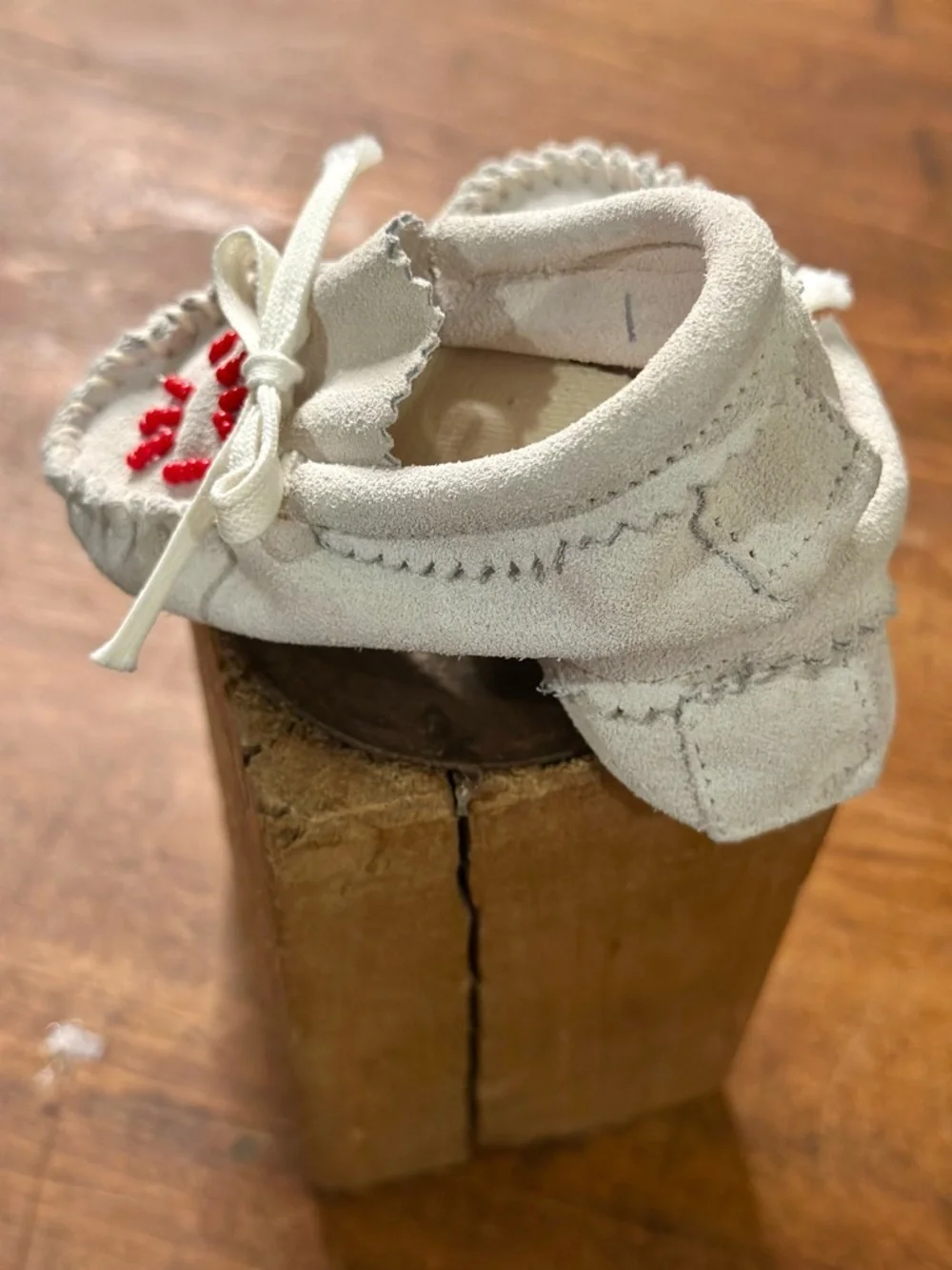 Vintage Leather Baby Moccasins Tan and White Size 3 and 1